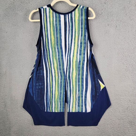 Artex Fashions Sleeveless Tunic Top Womens L Vertical Stripes V Neck Split Back - Picture 2 of 15